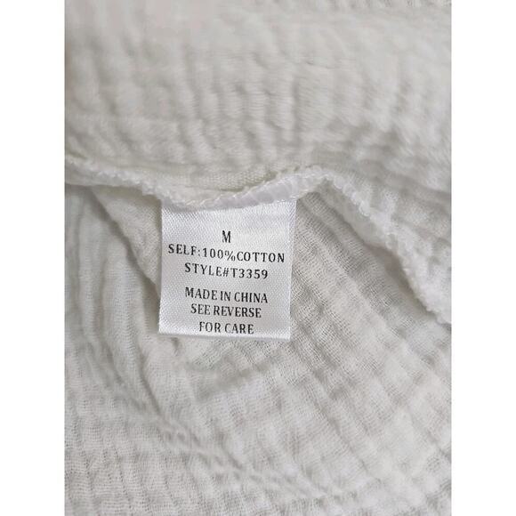 See N Be Seen ~Woman Size M~ White Textured Embroidered Puff Short Sleeve Cotton - Picture 6 of 13